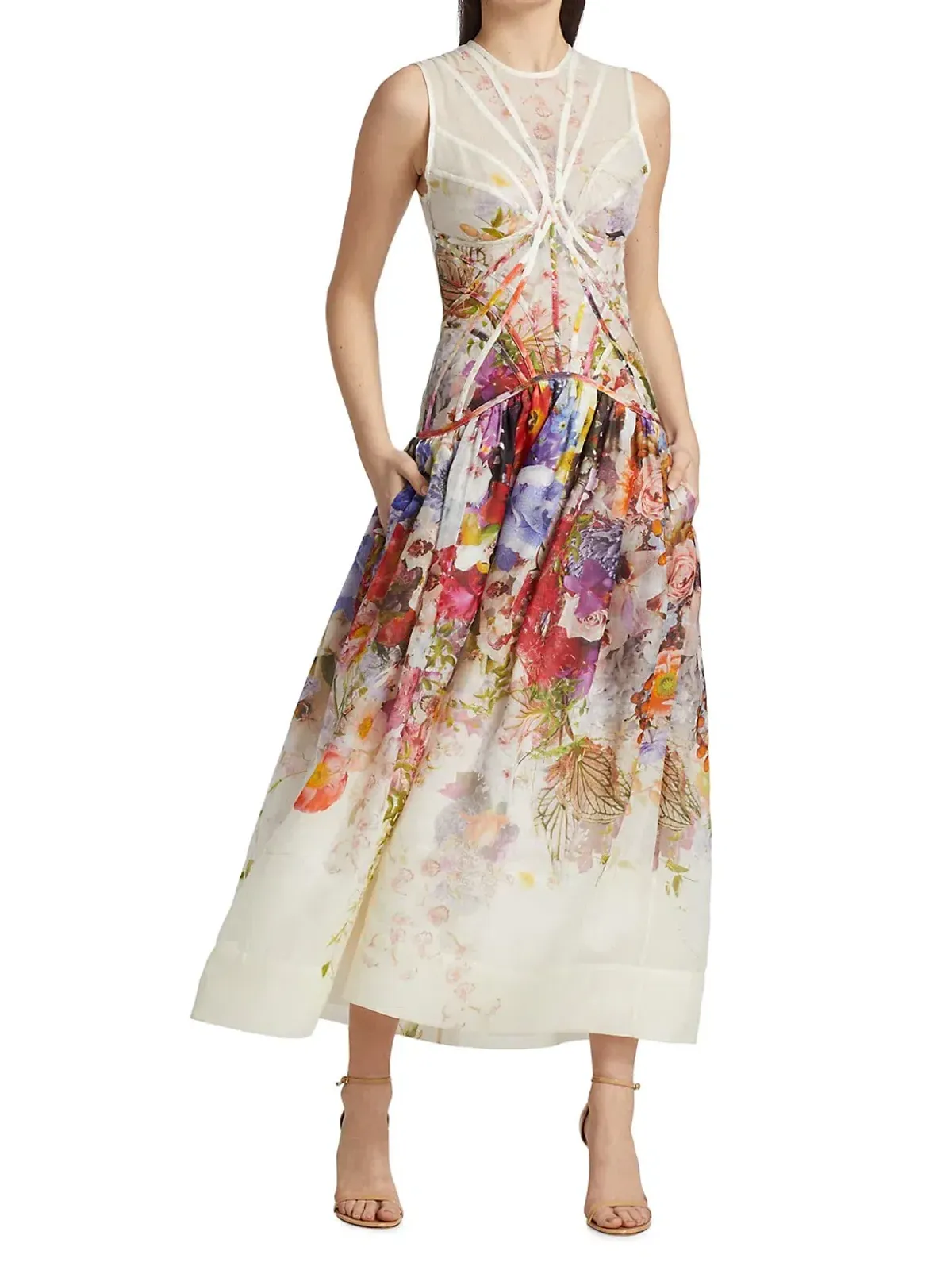 Zimmermann Prima Panelled Midi Dress Print Size 2 - Image 1