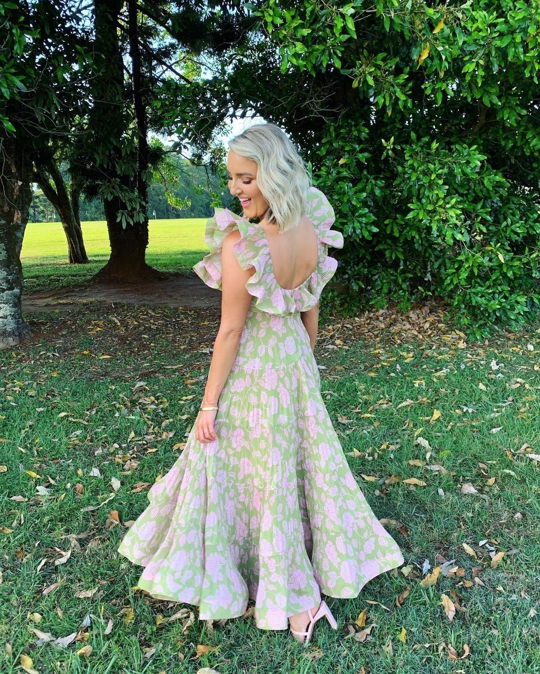 Zimmermann The Lovestruck Pleated Dress Olive/Pink Rose Size 1 / AU 10 for rent on The Volte - main image