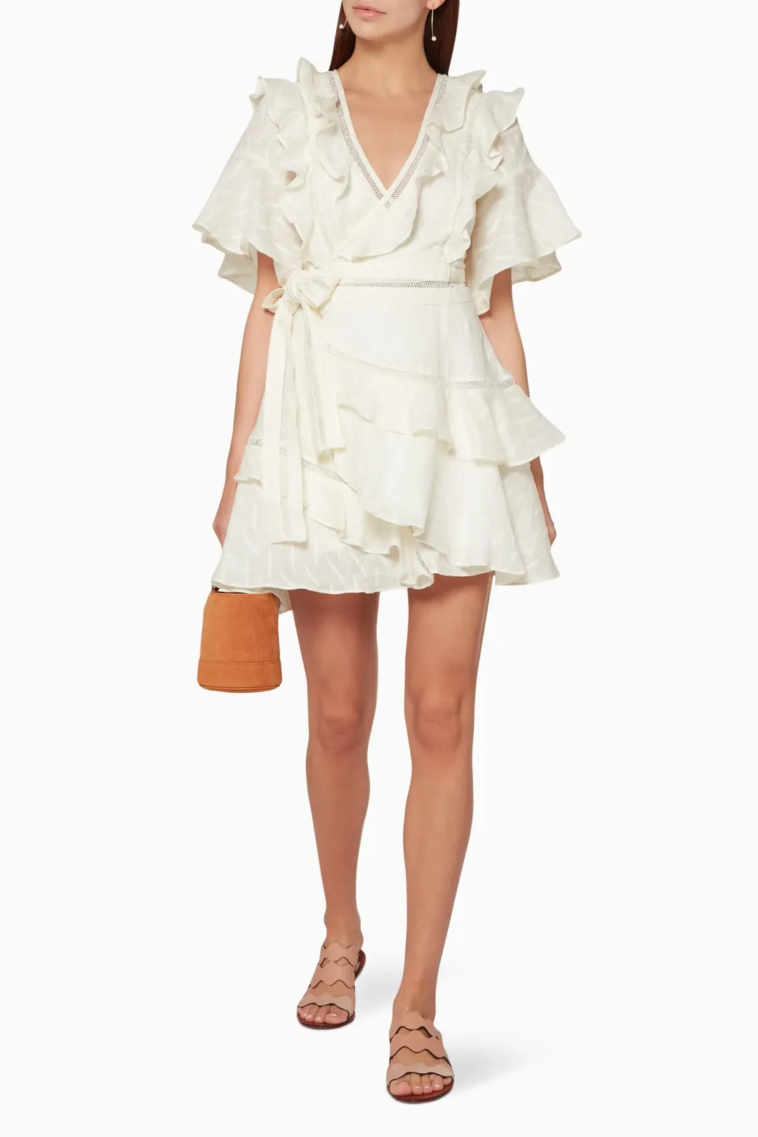 Acler Basque Ruffle Dress in Ivory Size 10 for rent on The Volte - main image