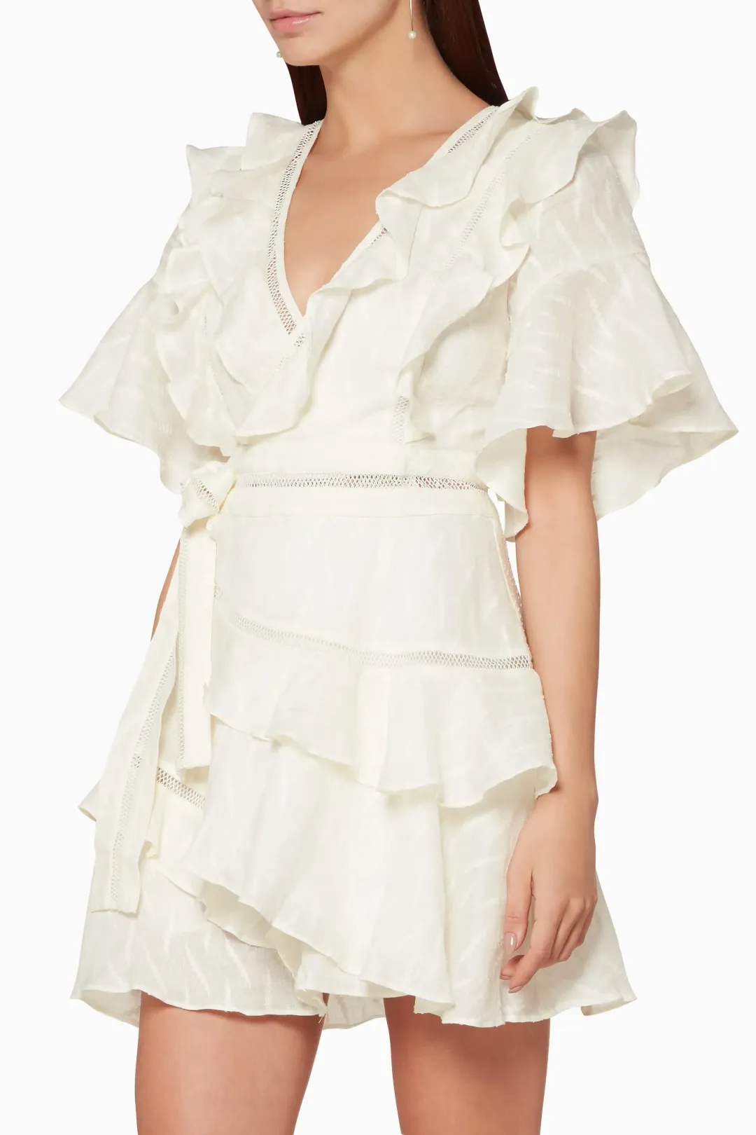 Acler Basque Ruffle Dress in Ivory Size 10 for rent on The Volte - main image
