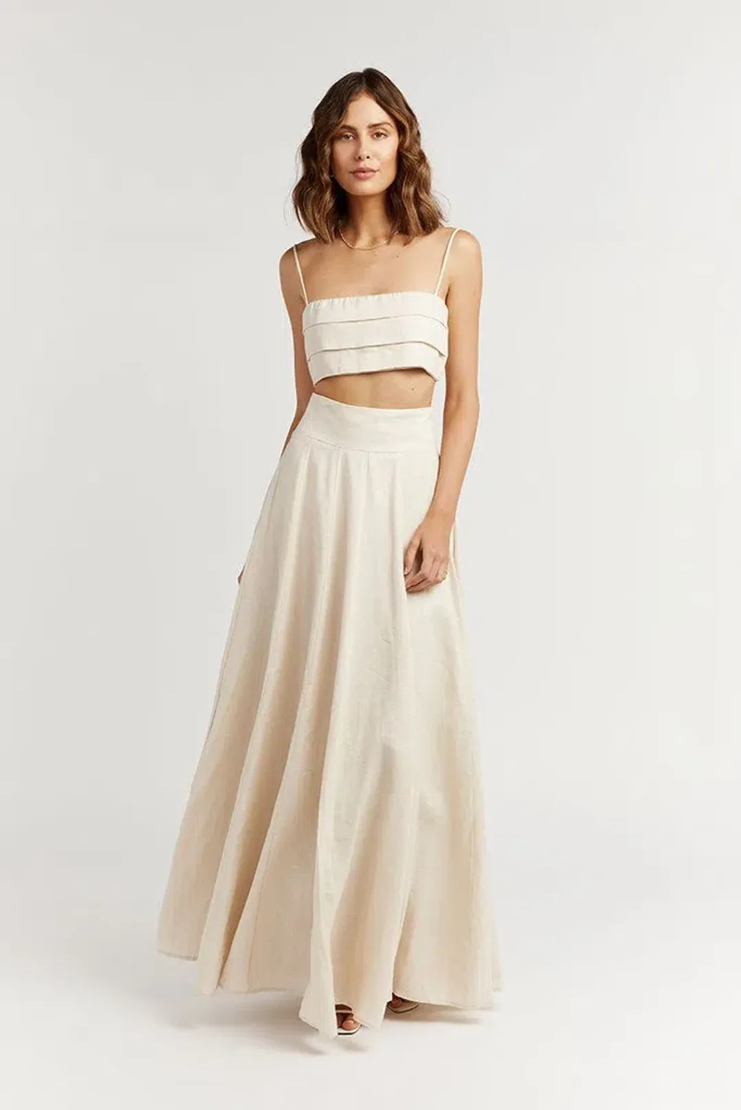 Dissh Aisle Pearl Linen Pleated Crop Top Cream Size 14 for rent on The Volte - main image