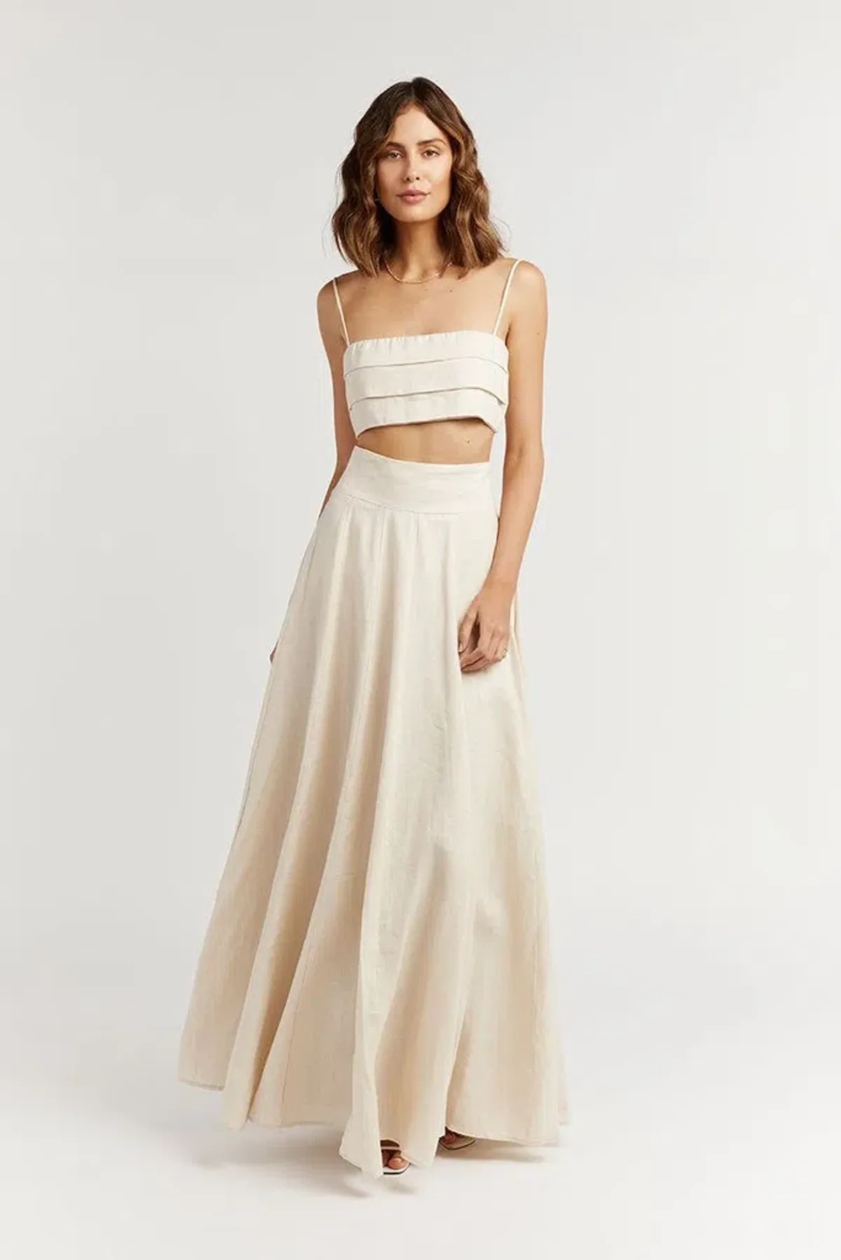 Dissh Aisle Pearl Linen Pleated Crop Top Cream Size 14 - Image 3