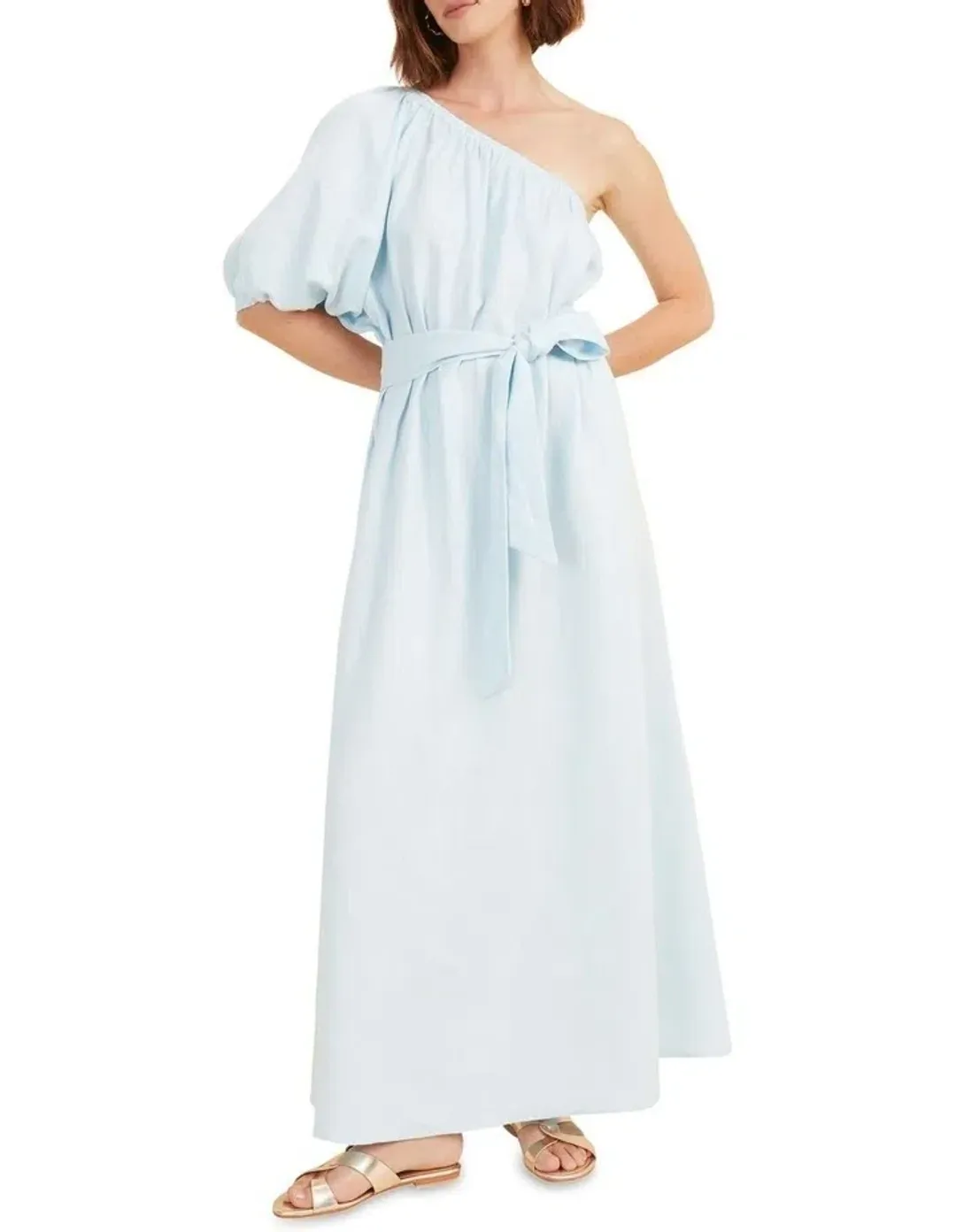 Seed Heritage OneShoulder Linen Maxi Dress Blue Size 6 for rent on The Volte - main image