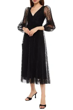 Zimmermann Lucky Pleated Flocked Tulle Midi Dress Black Size 1 / Au 10 for rent on The Volte - image 3