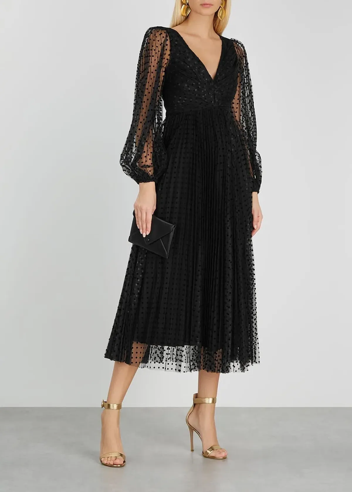 Zimmermann Lucky Pleated Flocked Tulle Midi Dress Black Size 1 / Au 10 for rent on The Volte - main image