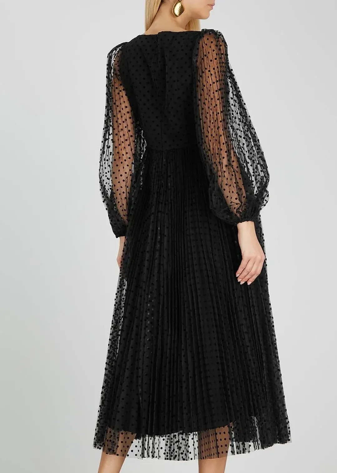 Zimmermann Lucky Pleated Flocked Tulle Midi Dress Black Size 1 / Au 10 for rent on The Volte - main image