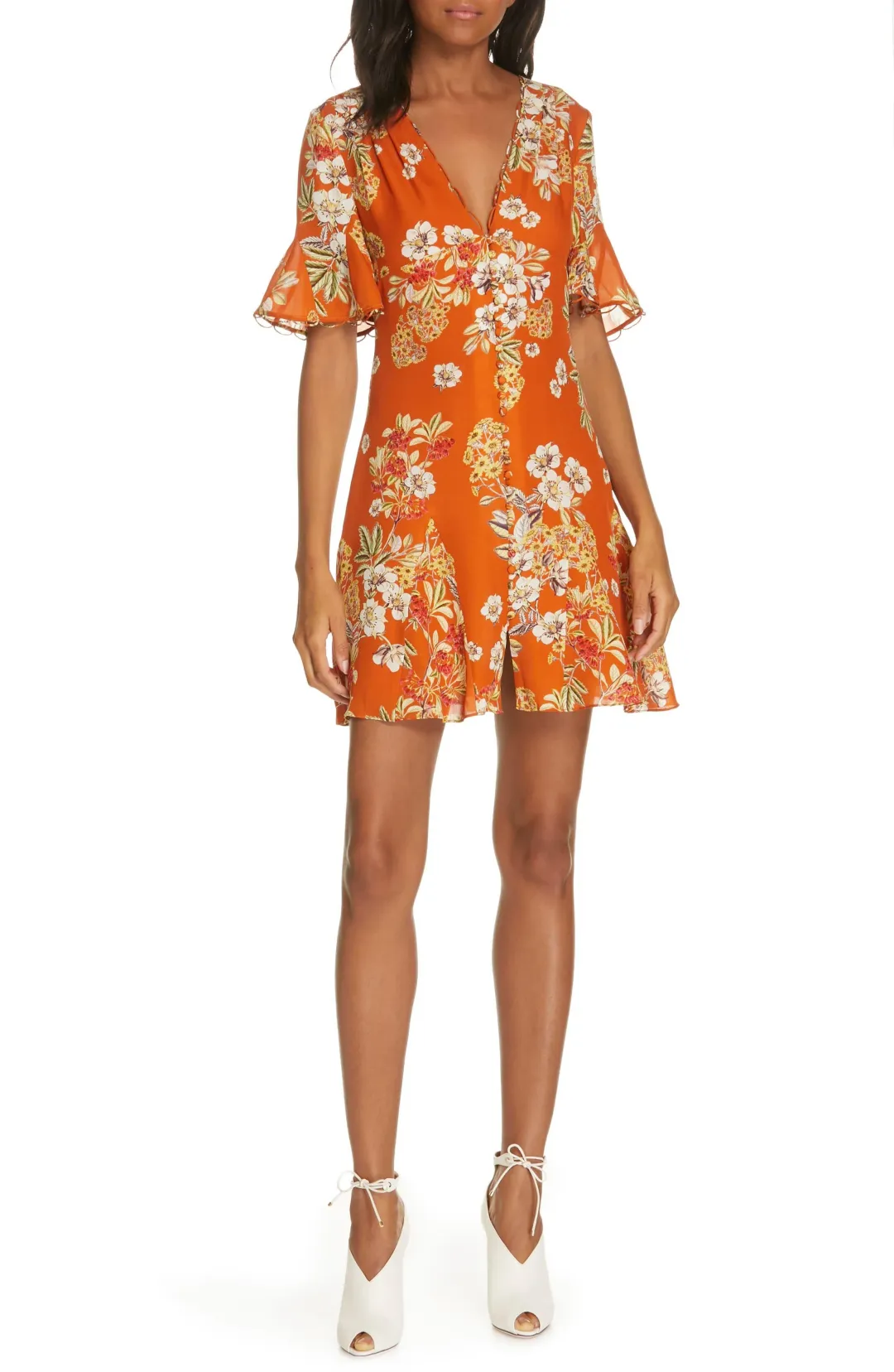 Nicholas Godet Mini Dress Orange Floral Size 12 for rent on The Volte - main image