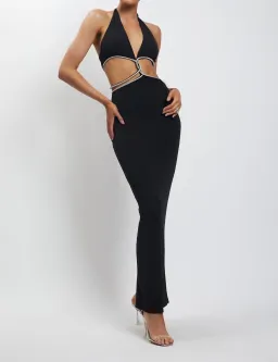 Meshki Nicha Diamante Cut Out Midi Dress Black Size XS for rent on The Volte - image 1