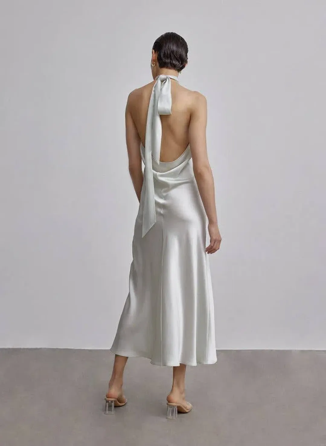 Silk Maison French Bow Halterneck Silk Maxi Dress White Size XS for rent on The Volte - main image
