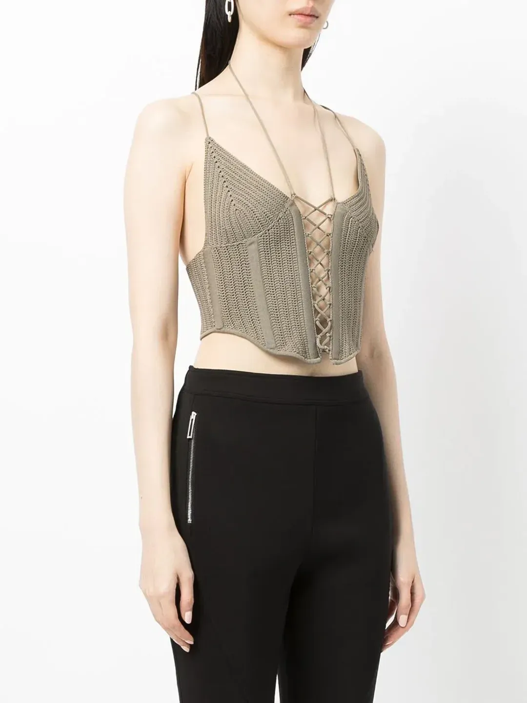 Dion Lee Khaki Crochet Tie Corset Khaki Size 8 for rent on The Volte - main image