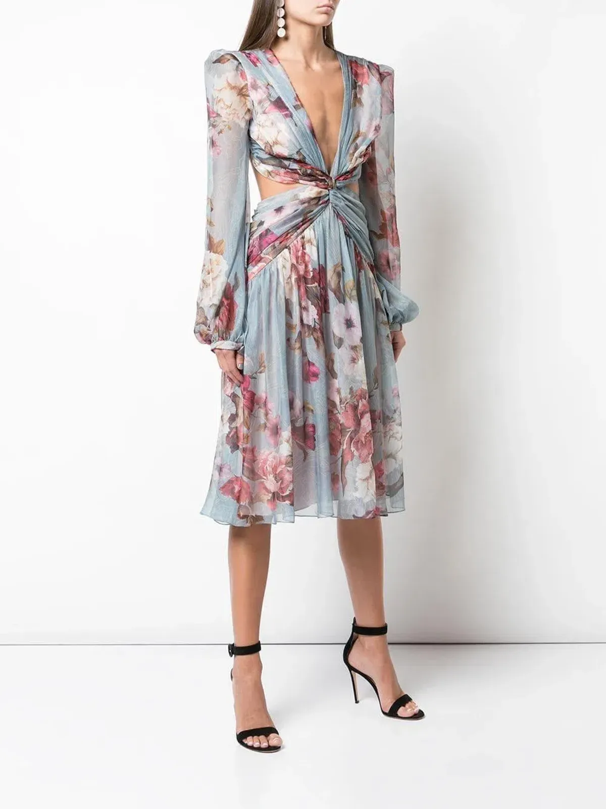 PatBO Peony Print Cutout Midi Dress Print Size 6 for rent on The Volte - main image