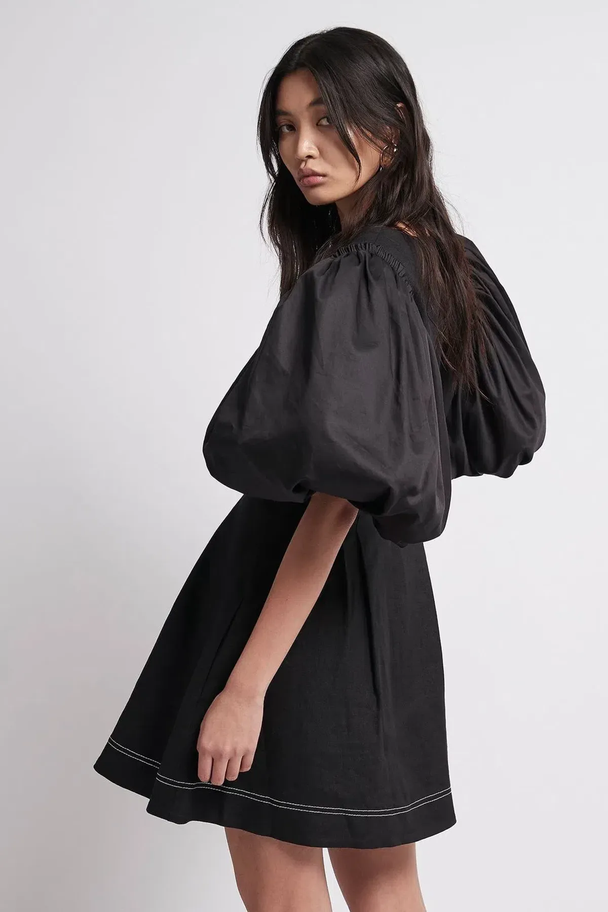 Aje Quietude Puff-Sleeved Mini Dress Black Size 6 - Image 3