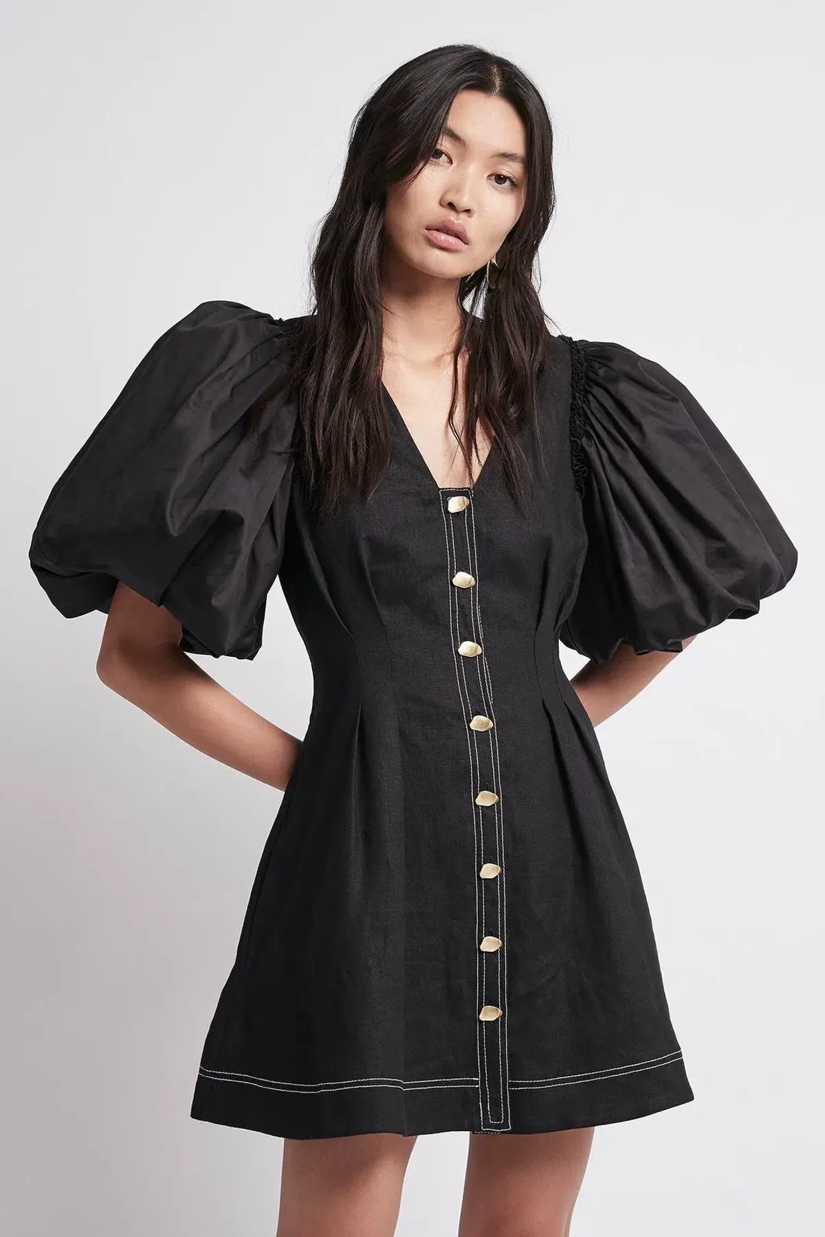 Aje Quietude Puff-Sleeved Mini Dress Black Size 6 - Image 2
