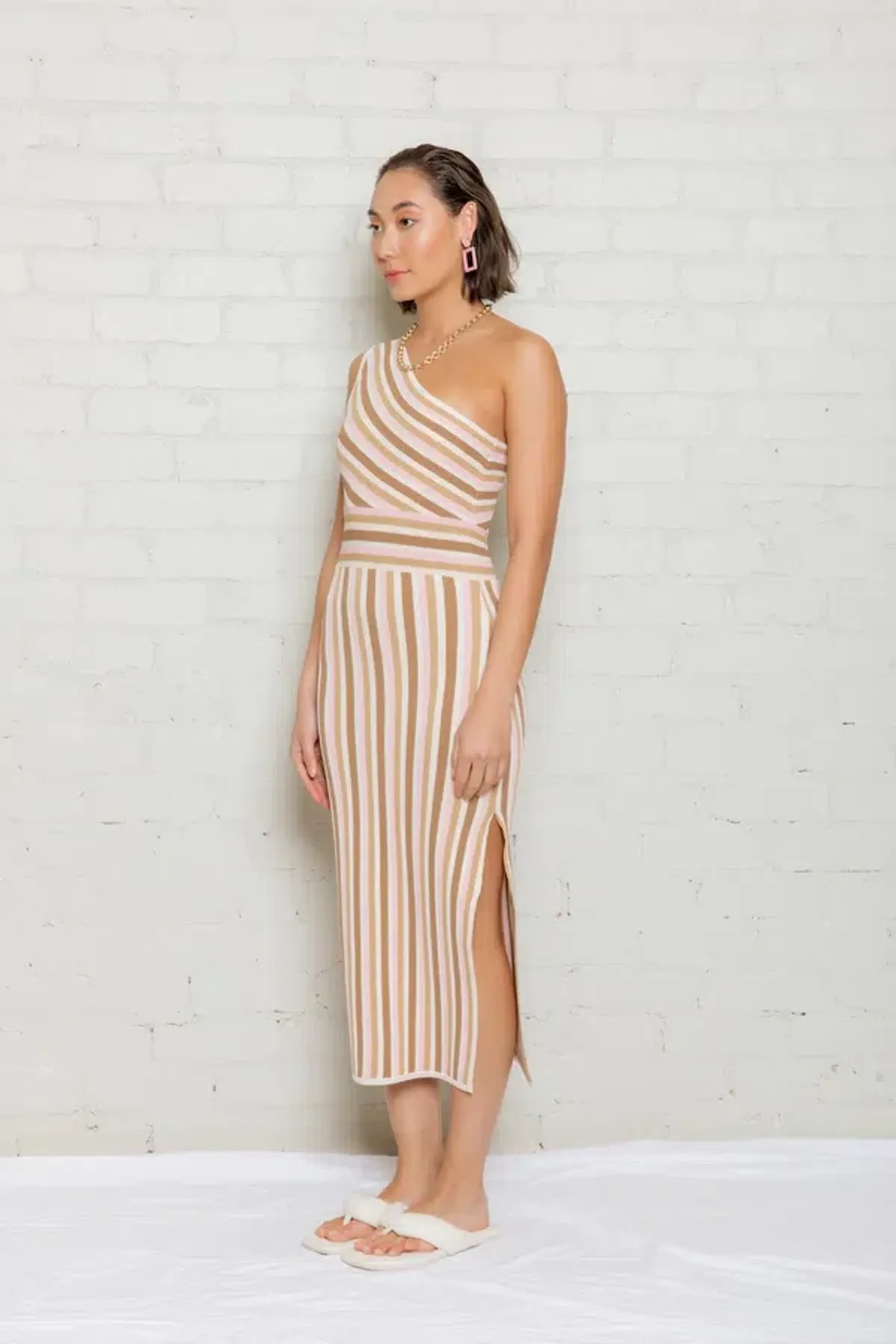 Opal Striped One Shoulder Knit Dress Multi Size M - Image 5