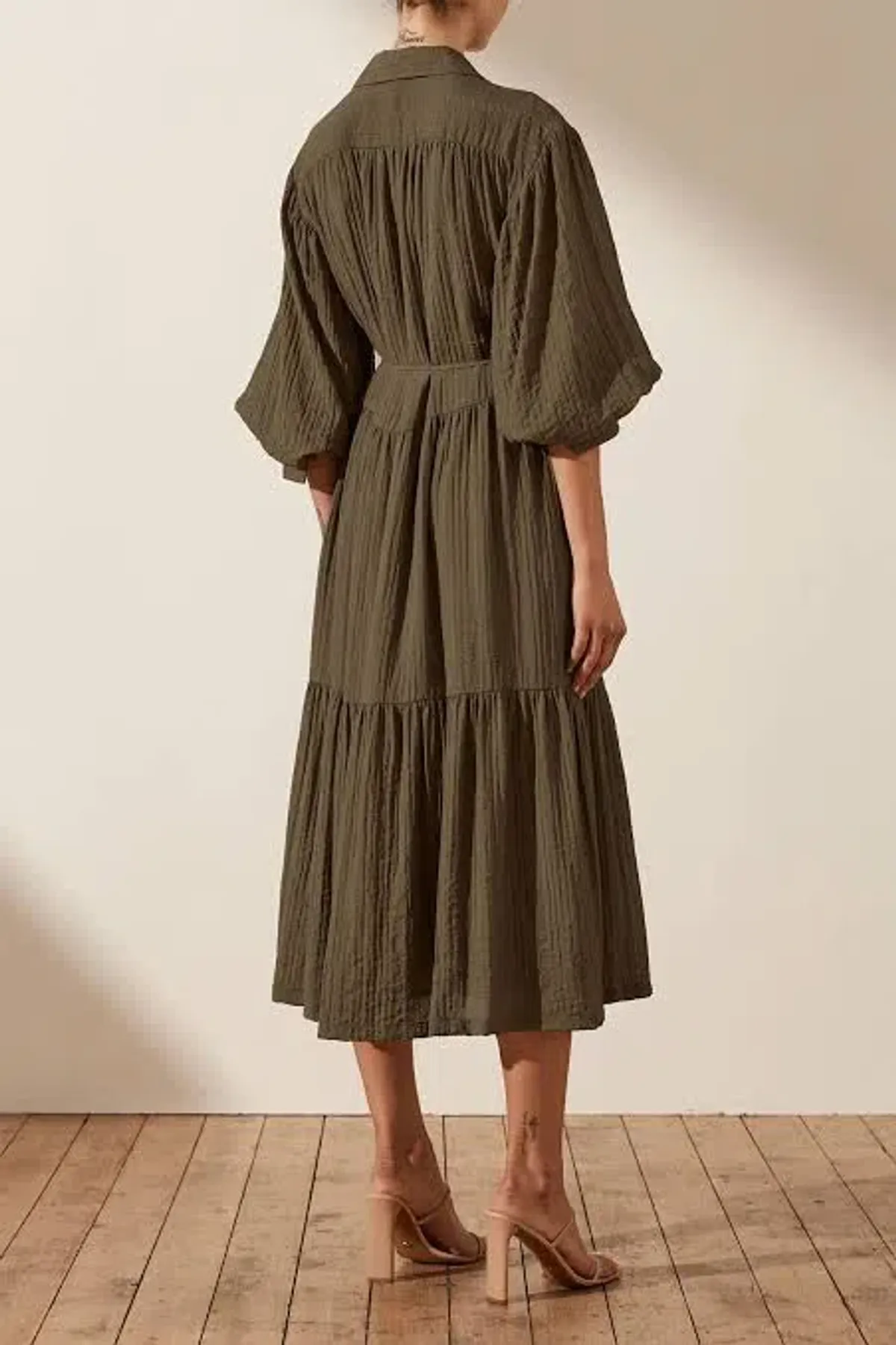 Shona Joy Mila Button Up Tiered Midi Dress Green Size 8 - Image 2
