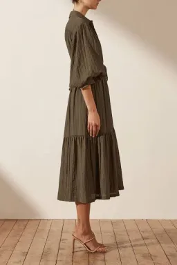 Shona Joy Mila Button Up Tiered Midi Dress Green Size 8 for rent on The Volte - image 5