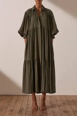 Shona Joy Mila Button Up Tiered Midi Dress Green Size 8 for rent on The Volte - image 6