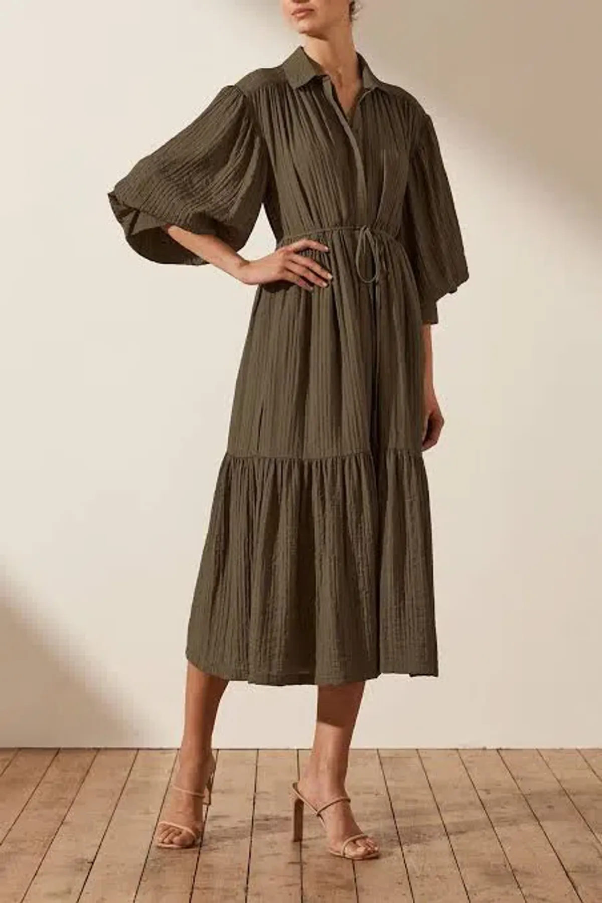 Shona Joy Mila Button Up Tiered Midi Dress Green Size 8 - Image 4