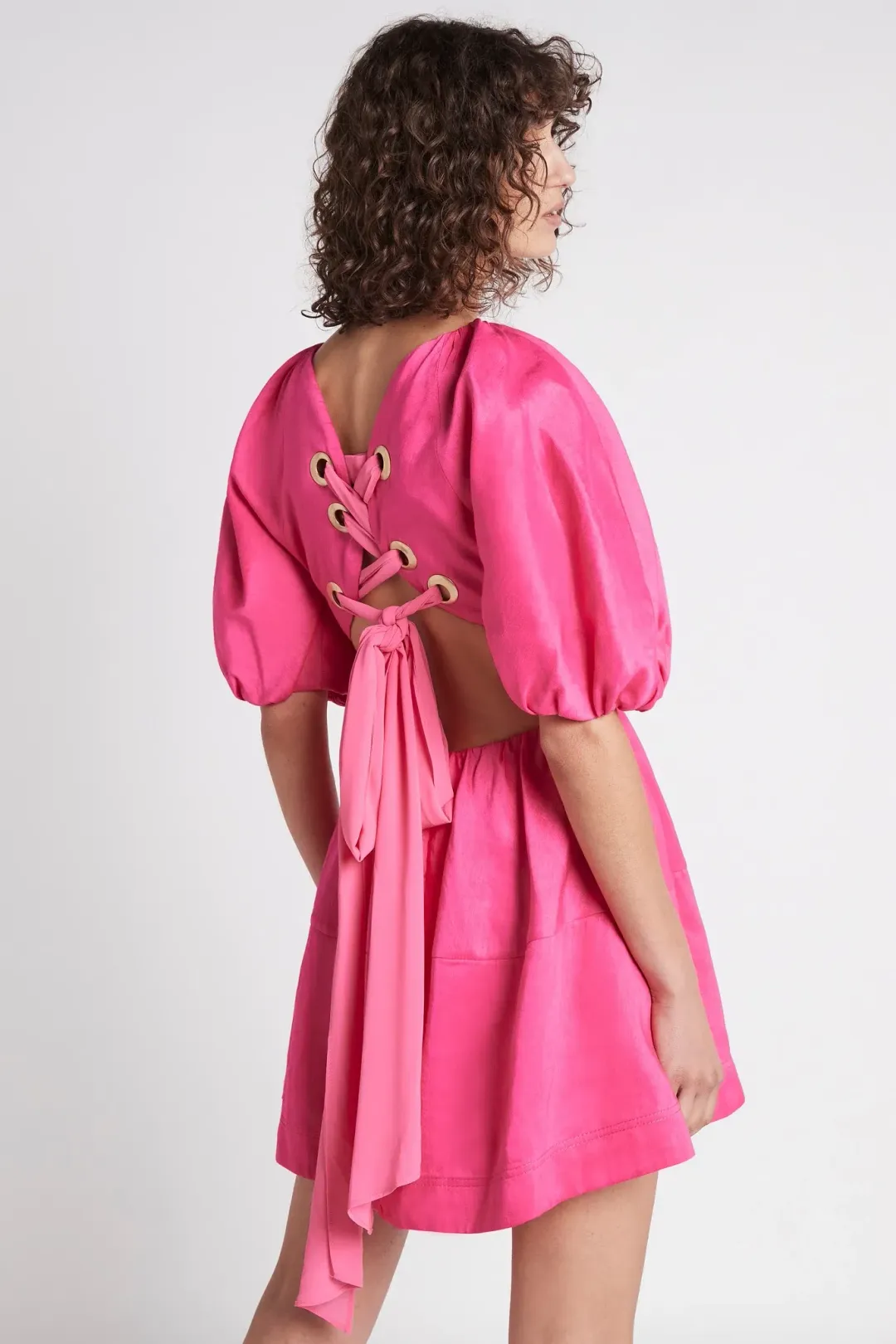 Aje Admiration Lace Up Mini Dress Pink Size 6 for rent on The Volte - main image
