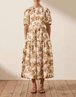 Shona Joy Follow Bella Short Sleeve Open Back Midi Dress Print Size 8 for rent on The Volte - image 1