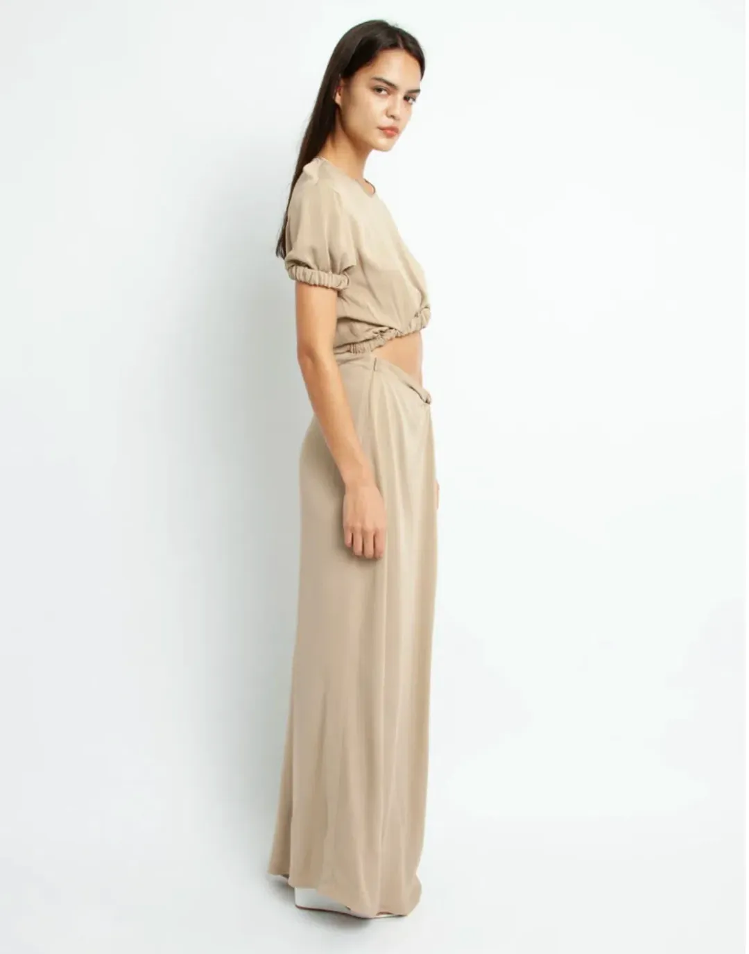 Christopher Esber Rolled Up Tee Dress Tan Brown Size 8 for rent on The Volte - main image