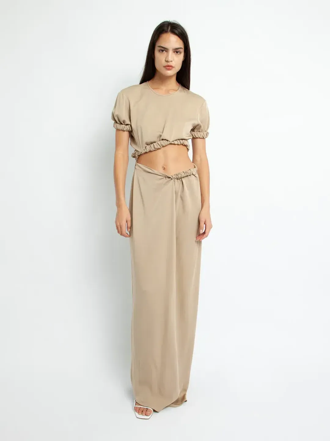 Christopher Esber Rolled Up Tee Dress Tan Brown Size 8 for rent on The Volte - main image