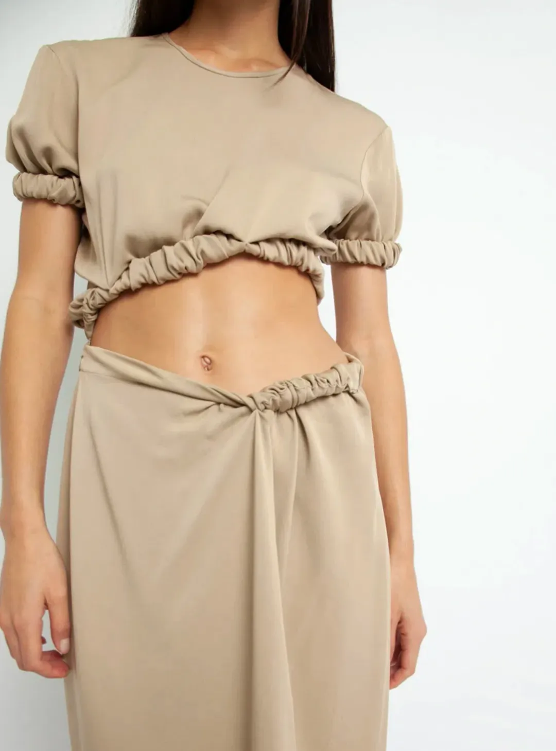 Christopher Esber Rolled Up Tee Dress Tan Brown Size 8 for rent on The Volte - main image