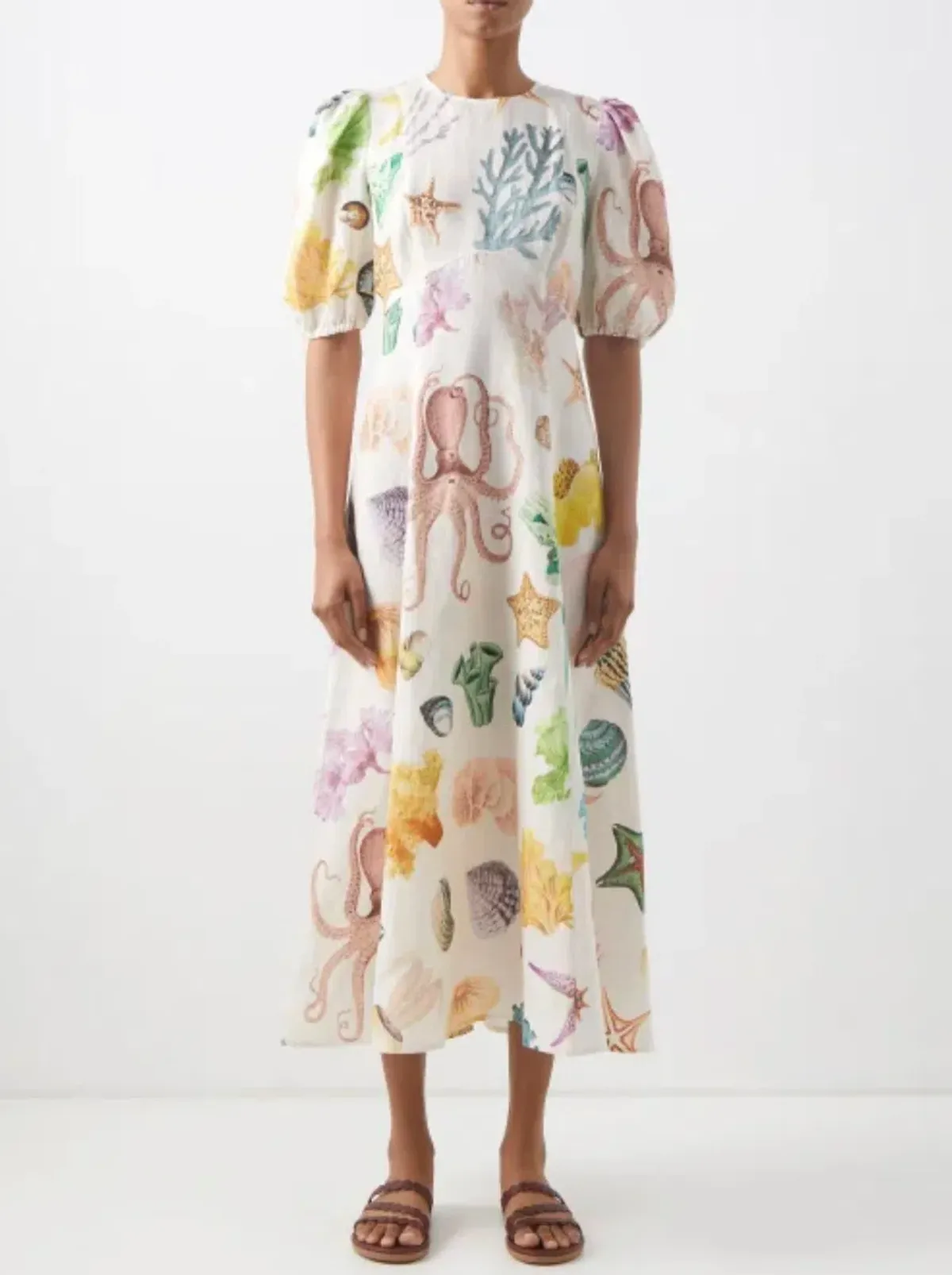 Alemais Adella Atlantis-print Linen-voile Midi Dress Print Size 12 - Image 3