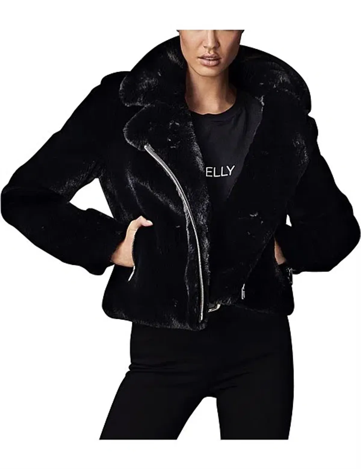 Ena Pelly Classic Faux Fur Jacket Black Size 6 - Image 1