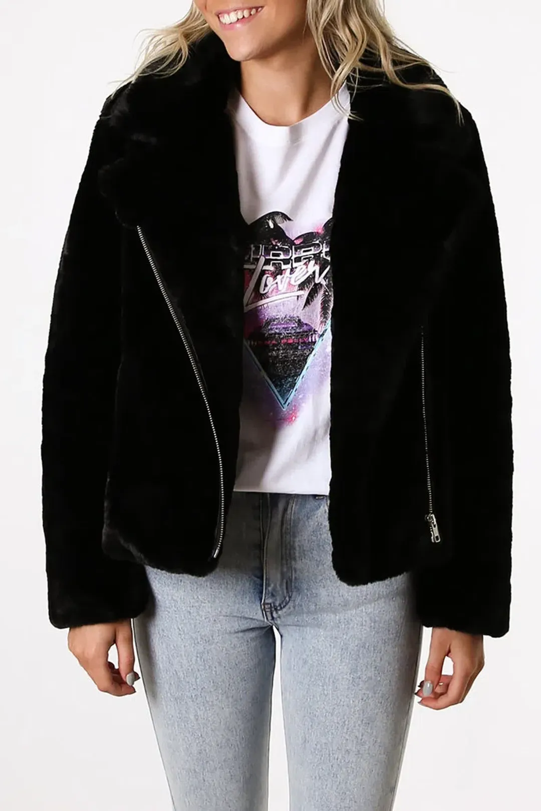 Ena Pelly Classic Faux Fur Jacket Black Size 6 for rent on The Volte - main image