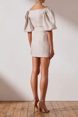 Shona Joy Hamilton Off Shoulder Fitted Mini Dress Beige Size 12 for rent on The Volte - image 3