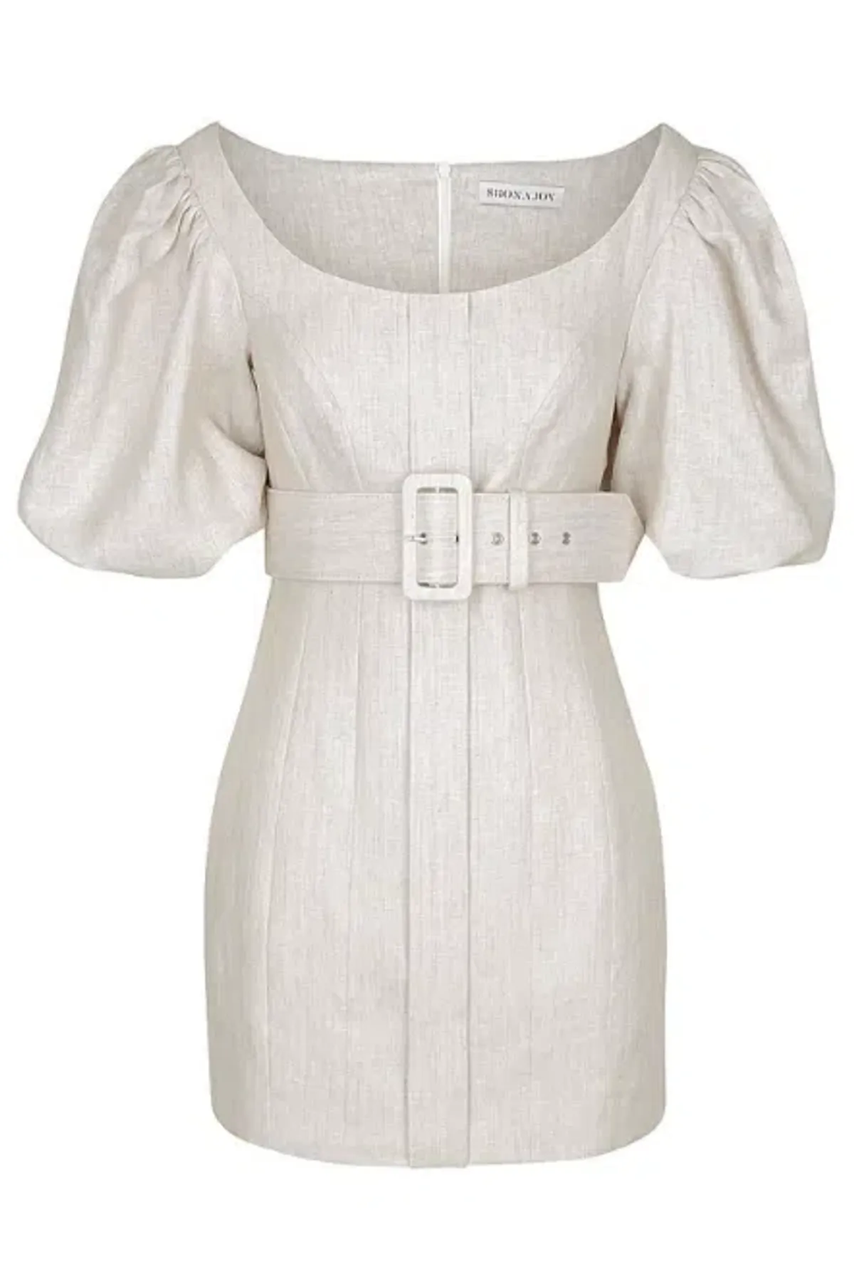 Shona Joy Hamilton Off Shoulder Fitted Mini Dress Beige Size 12 - Image 4