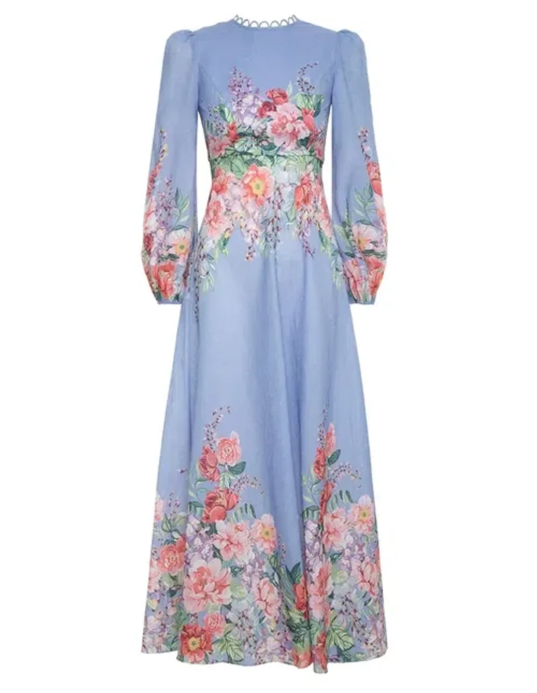 Zimmermann Bellitude Floral Long Dress in Cornflower Floral Size 0 / AU 8 for rent on The Volte - main image