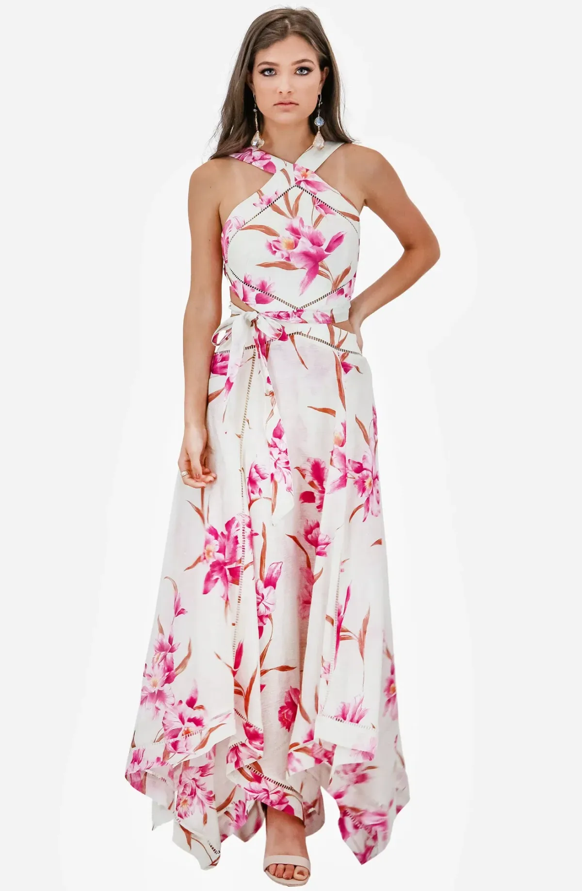 Zimmerman Corsage Halter Dress in Fuschia Orchid Print Size 0 for rent on The Volte - main image