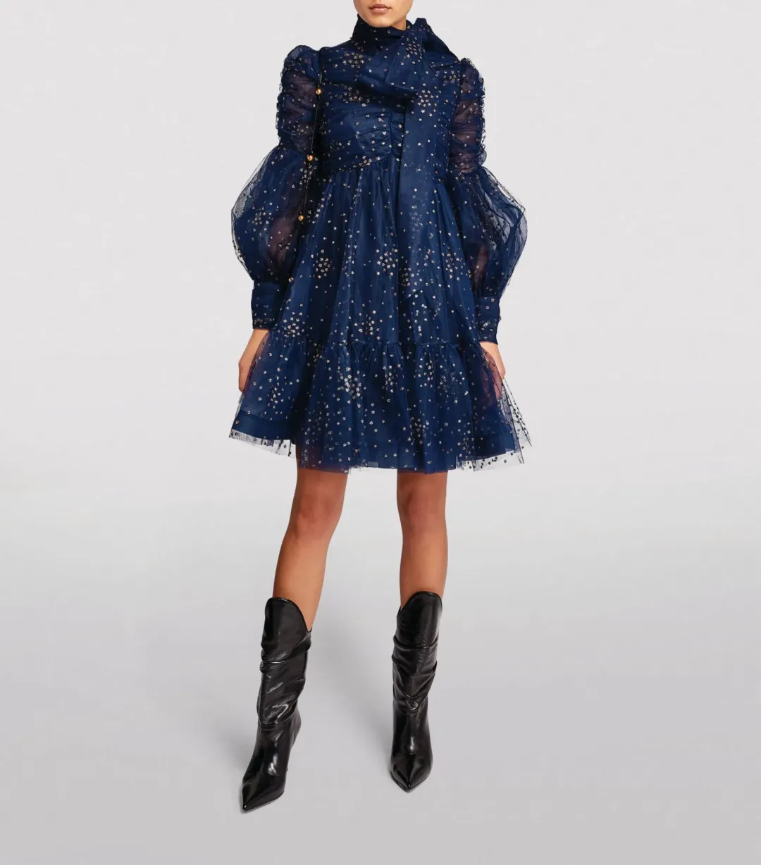 Zimmermann Rhythm Ruched Glitter Mini Dress Navy Size 0 / AU 8 for rent on The Volte - main image