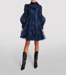 Zimmermann Rhythm Ruched Glitter Mini Dress Navy Size 0 / AU 8 for rent on The Volte - image 1