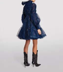 Zimmermann Rhythm Ruched Glitter Mini Dress Navy Size 0 / AU 8 for rent on The Volte - image 2