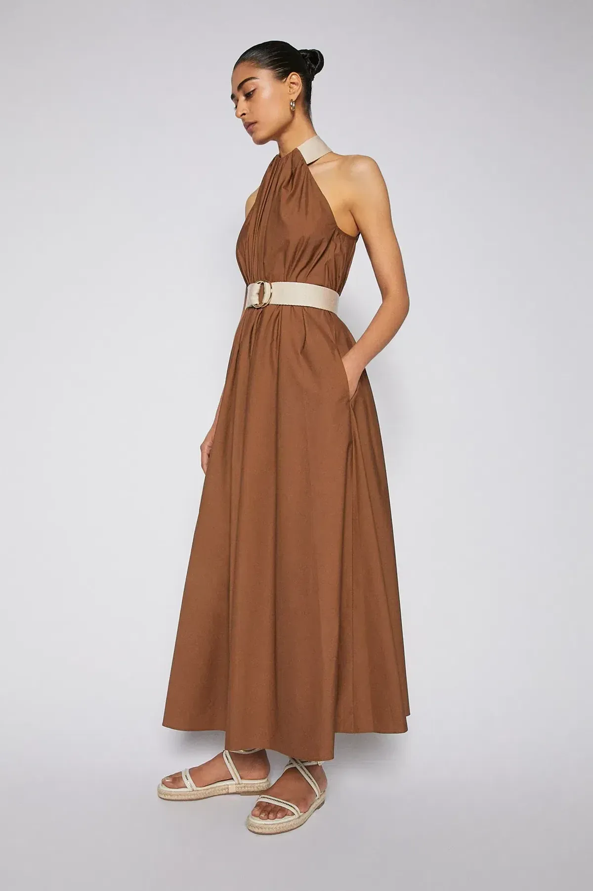 Scanlan Theodore Cotton Strapping Dress Coconut Brown Size 8 - Image 2