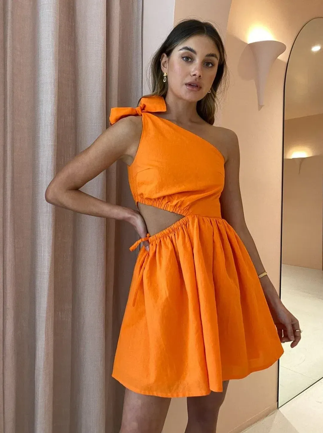 By Nicola Gabriella One Shoulder Mini Dress Sunkissed Size 6 for rent on The Volte - main image