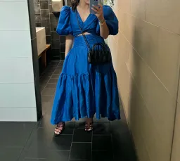 Aje Reverb Set Puff Sleeve Crop Top and Gathered Midi Skirt Set Blue Size 8 for rent on The Volte - image 7