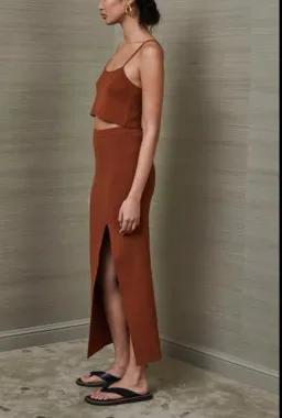 Bec & Bridge Bowie Knit Crop and Midi Skirt Set Rust Brown Size 6 for rent on The Volte - image 3