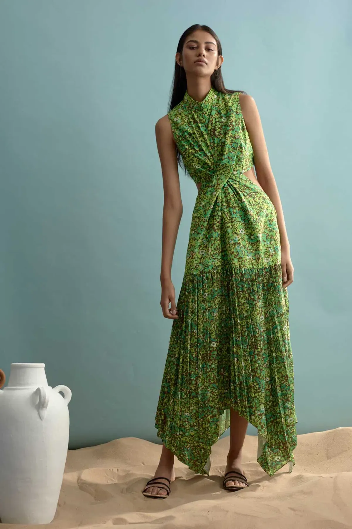 Alemais Phyllis Twist Front Pleat Dress Green Size 14 - Image 3