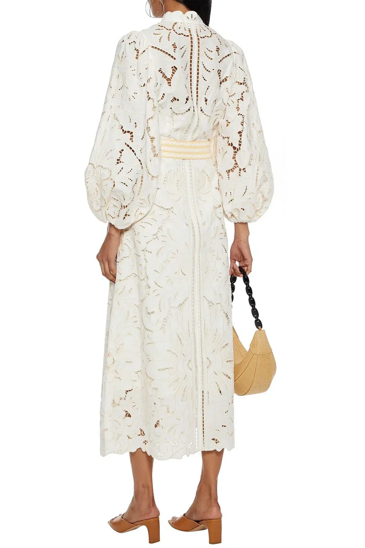 Zimmermann Empire Belted Broderie Anglaise Linen Midi Dress Ivory Size 0 / AU 8 - Image 2