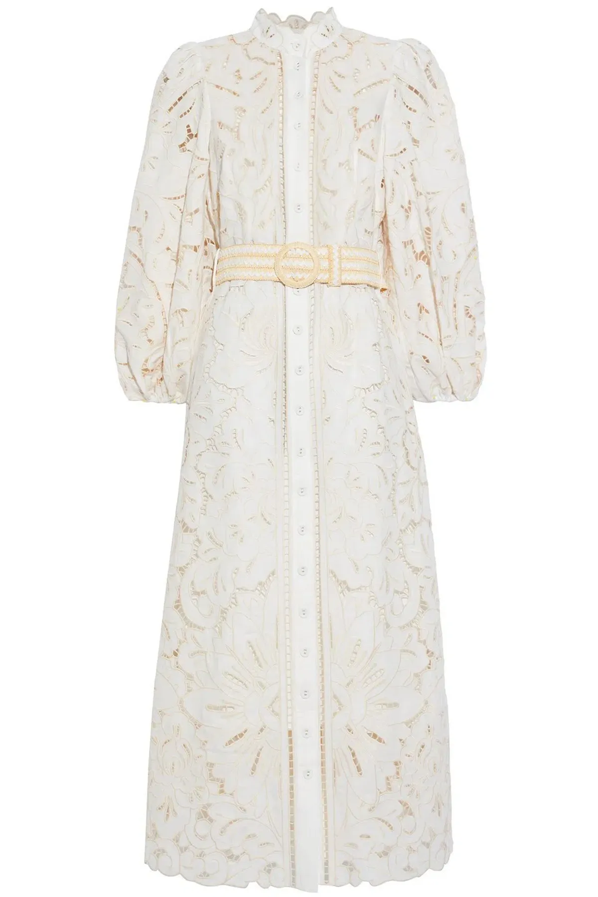 Zimmermann Empire Belted Broderie Anglaise Linen Midi Dress Ivory Size 0 / AU 8 - Image 3