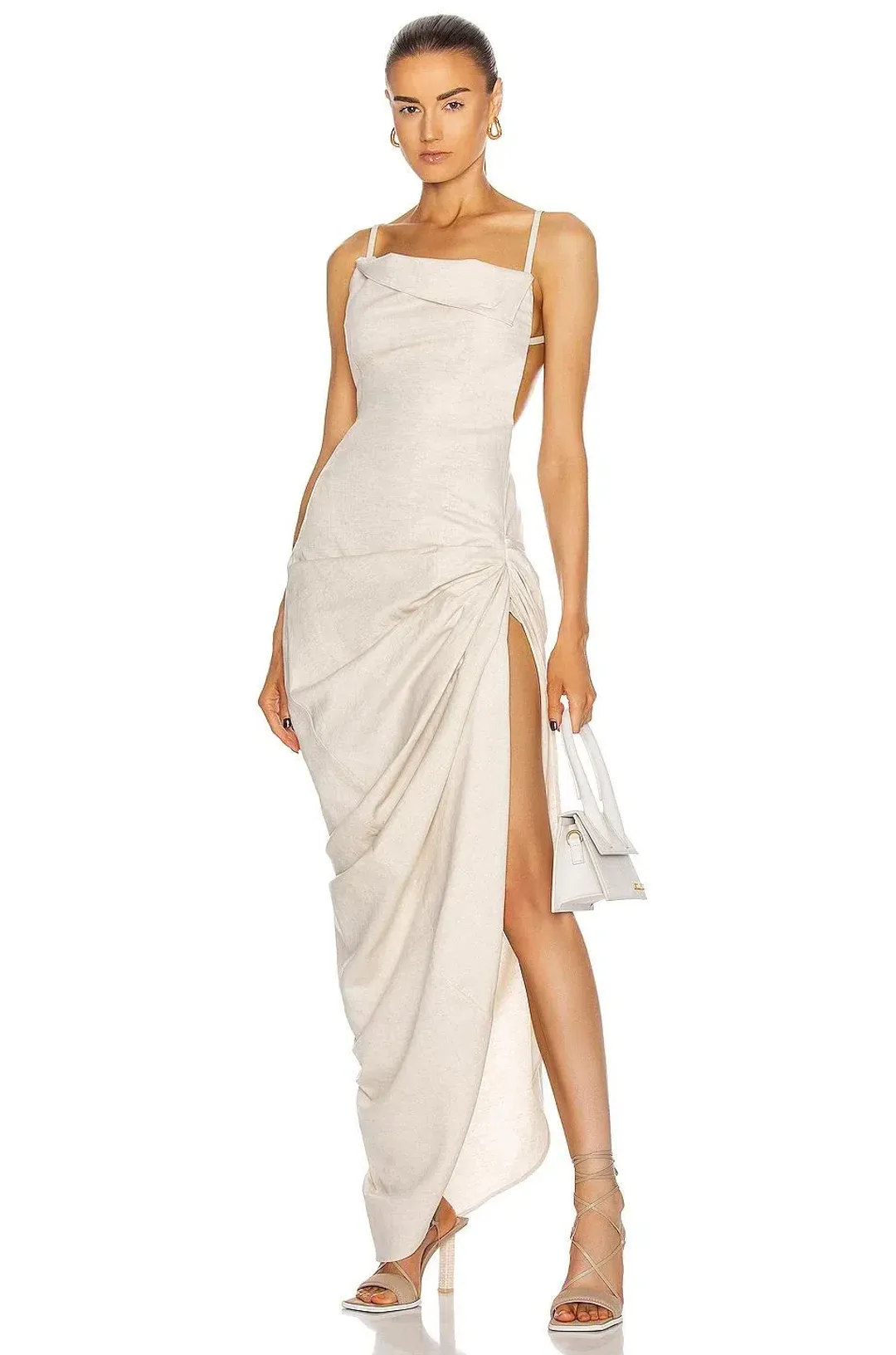 Jacquemus La Robe Saudade Asymmetrical Dress in Neutral Beige Size 36 for rent on The Volte - main image
