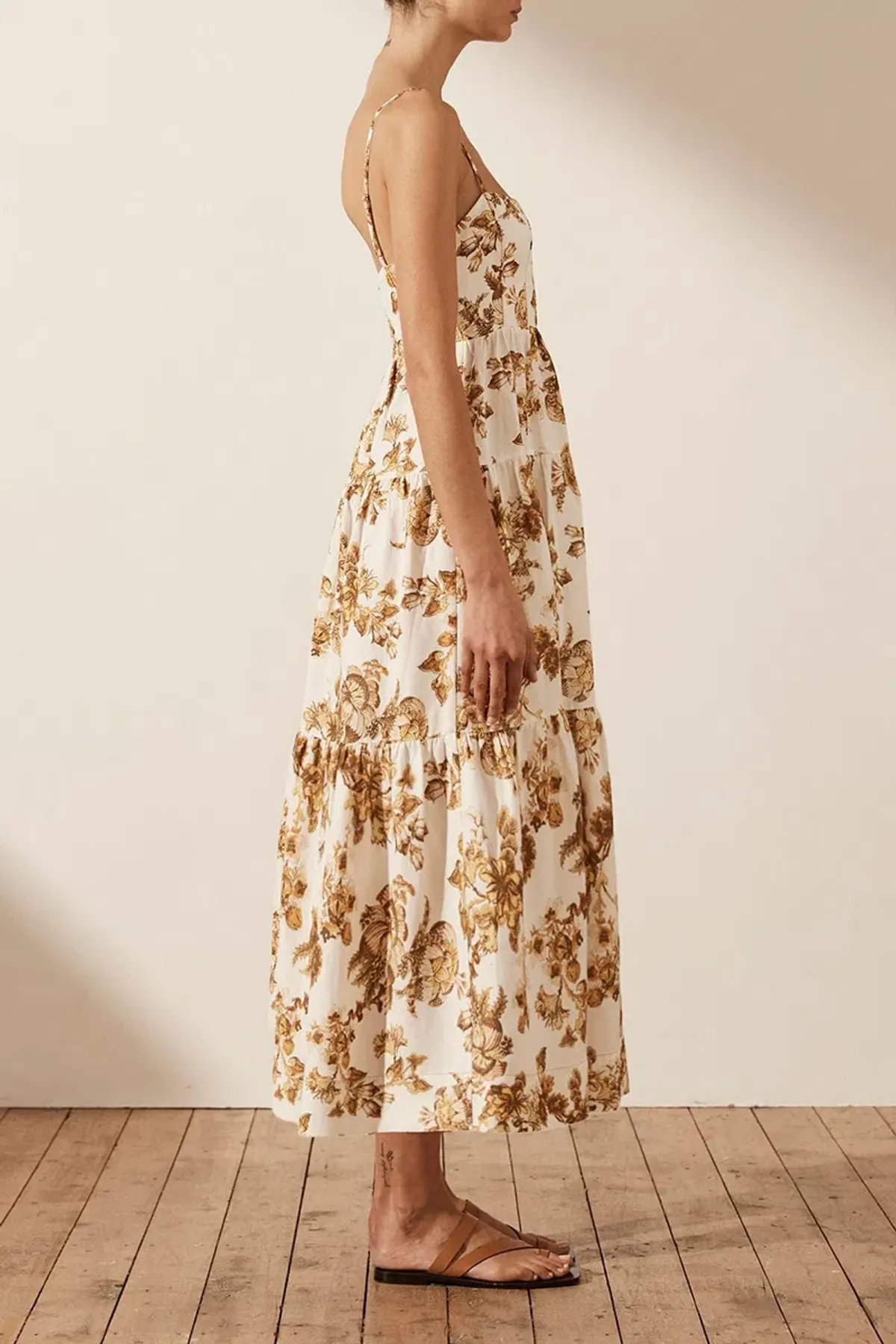 Shona Joy Bella Linen Corded Tiered Midi Dress Print Size 10 - Image 4