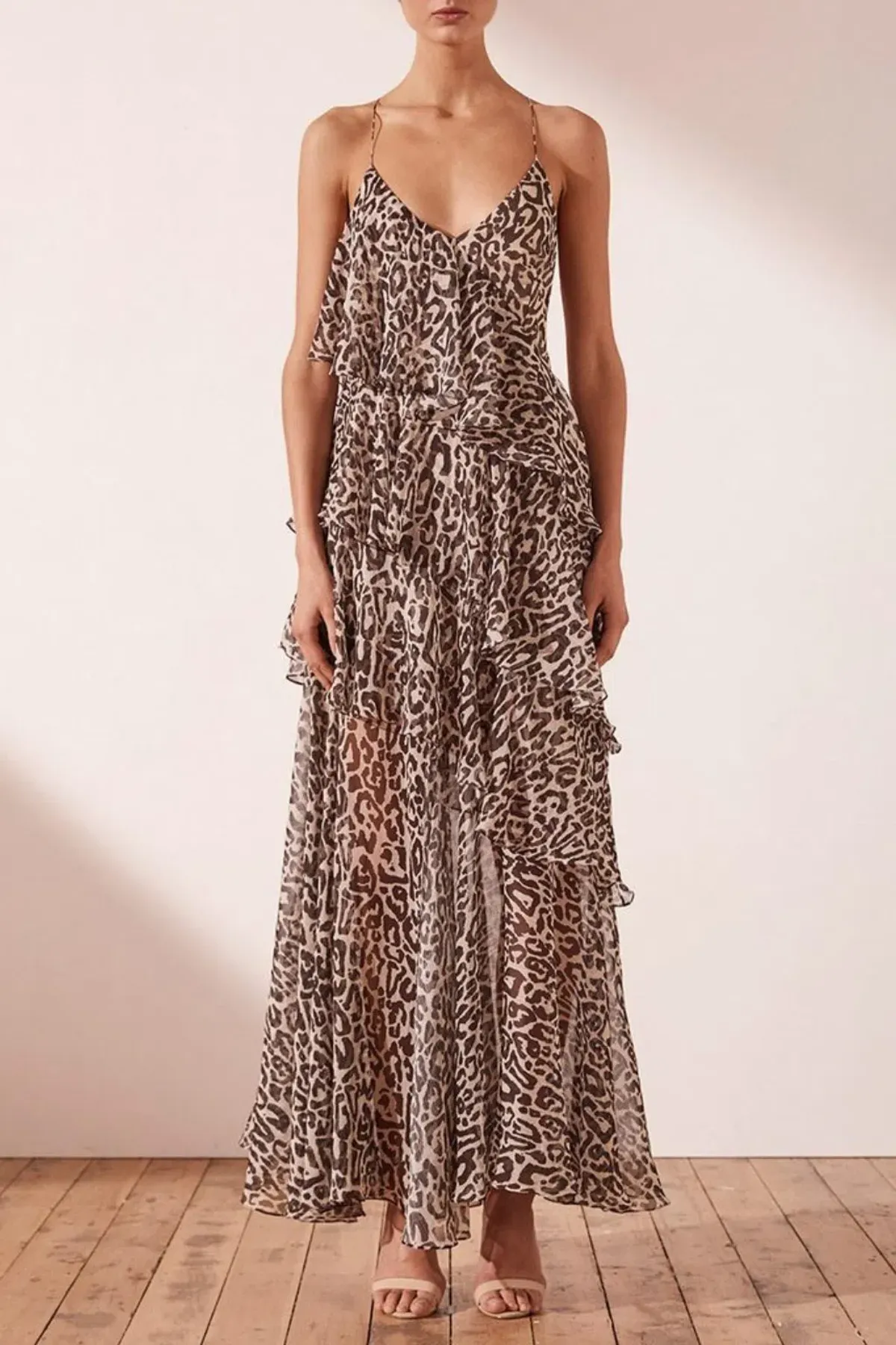 Shona Joy Mariposa Cross Back Maxi Dress Leopard Print Size 10 - Image 1
