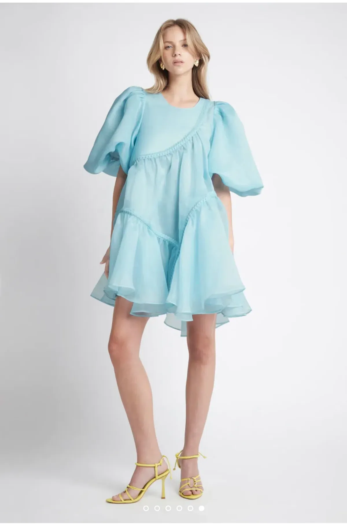 Aje Riviera Asymmetric Braided Puff Sleeve Smock Dress Blue Size 10 - Image 1