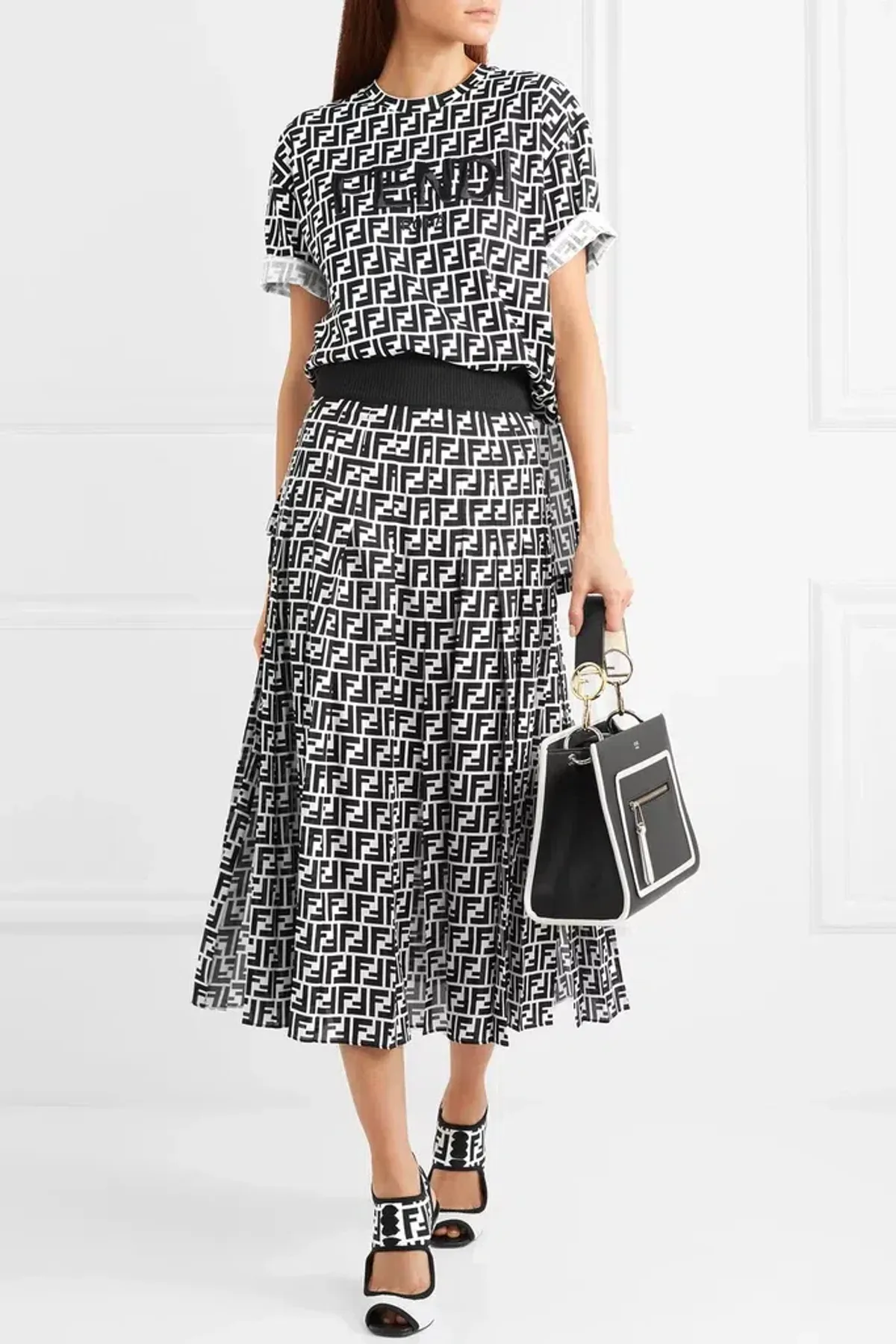 Fendi Silk Georgette Midi Skirt Print Size 8 - Image 1