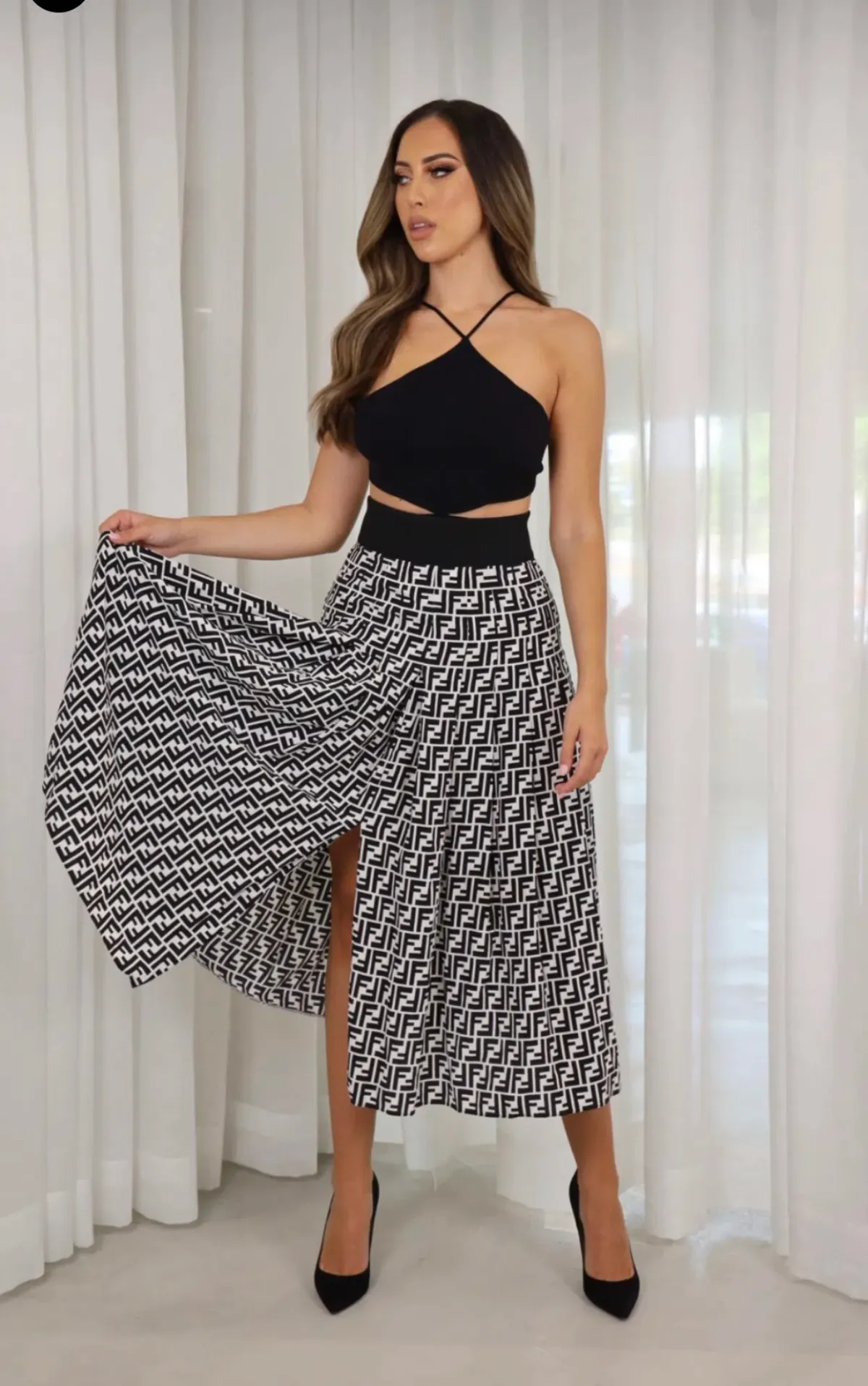 Fendi Silk Georgette Midi Skirt Print Size 8 - Image 2
